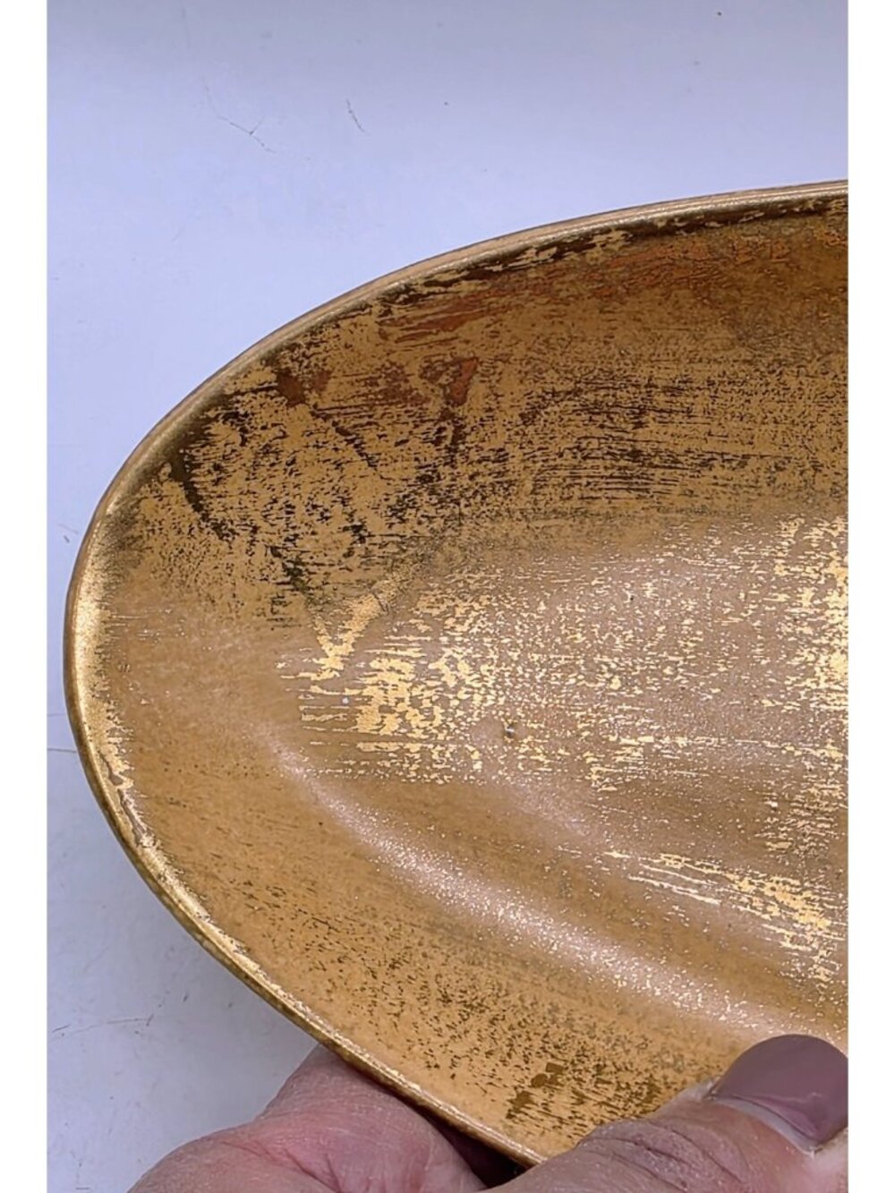 Vintage USA Stangl Pottery Granada Gold on Tan Body MCM Footed Oblong Dish Glam - Picture 7 of 10